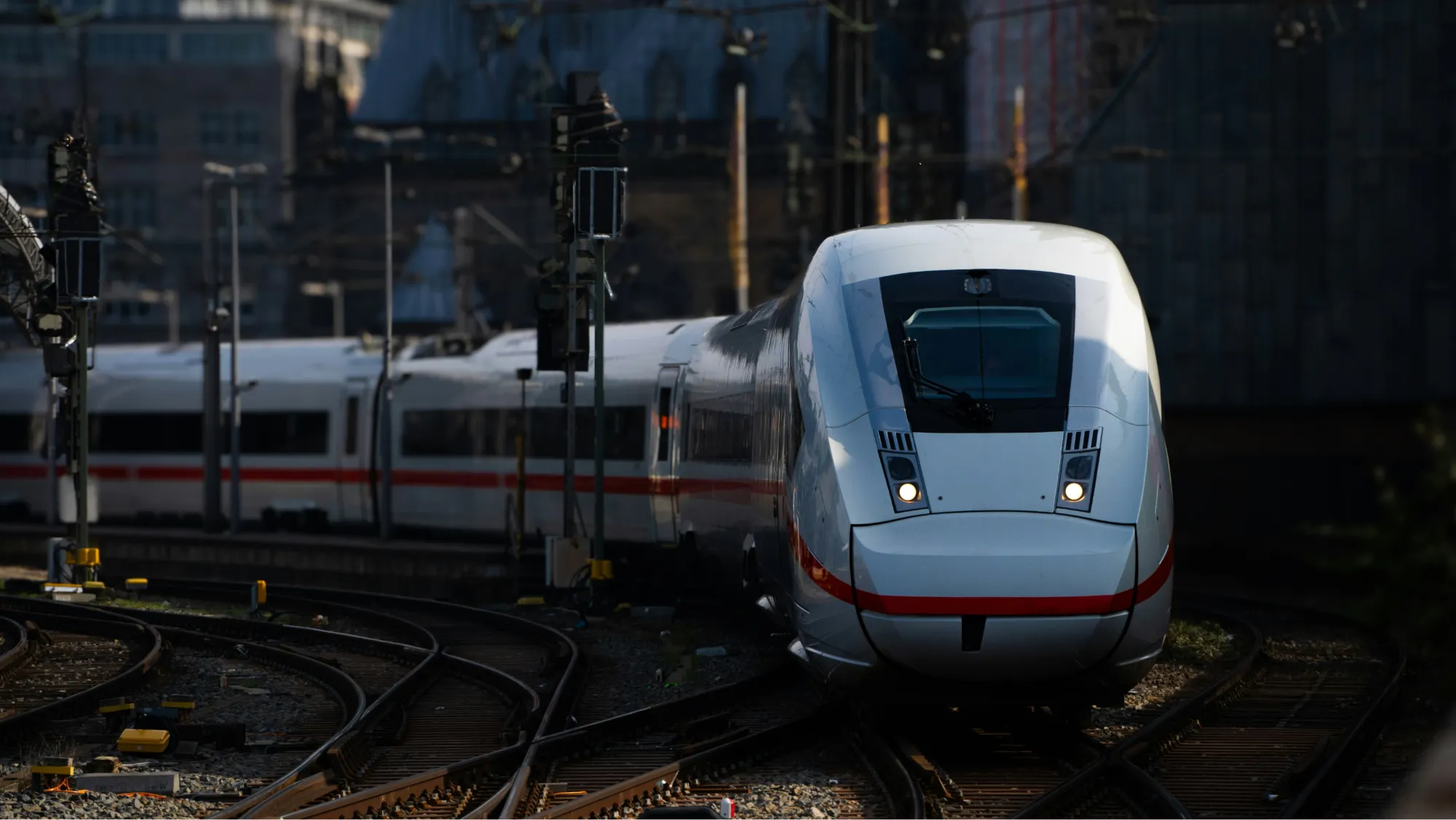 Modern high-speed train representing EngiTechNovate's advanced rolling stock communication systems, MVB, TRDP, and TCMS solutions